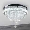 FRIXCHUR 19.7" Crystal Chandeliers Crystal Ceiling Light Fixtures Modern Flush Mount Light LED Chandelier Lamp for Living Room Bedroom Dining Room 6500K Cool White
