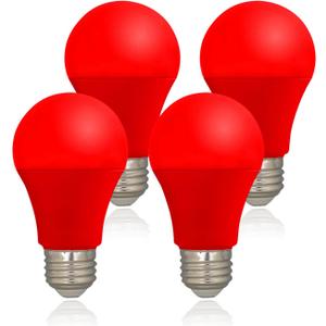 LED Red Color Light Bulb - A19 E26 Base Red Bulbs, 9W (60W Equivalent) Color Light Bulbs, LED Bulb Suitable for Outdoor, Indoor, Bedroom, Party Decoration, Porch, Christmas, 4 Pack