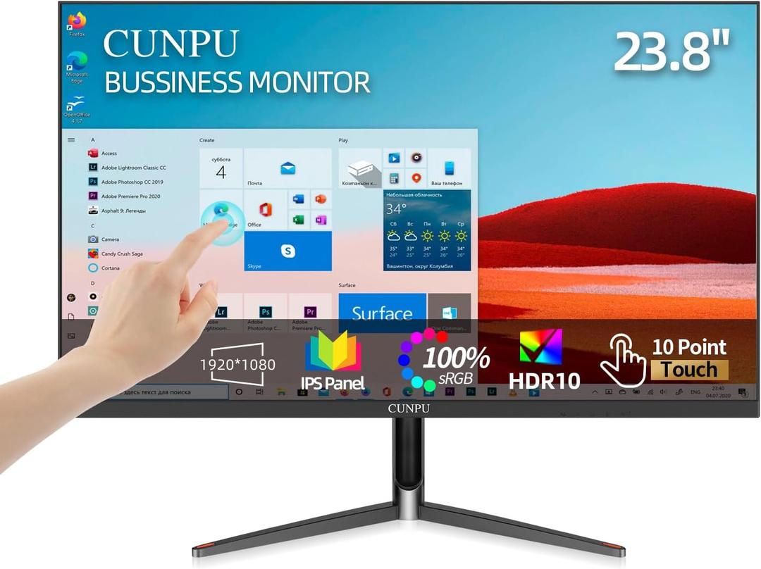 CUNPU 24 Inch Touchscreen Monitor, 10 Point Touch, FHD 1080P 75Hz IPS Screen, 100% SRGB, VESA Wall Mountable, Tilt Adjustment, VGA HDMI USB for PC, Laptop Business & Work Station, Warehouse