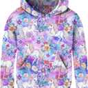 Ahegao Girl Hoodies Girl White Unicorn Sweatshirts Lightweight 7-8 Years Girl's Pink Flowers Pullover Sports Long Sleeve Hooded Sweaters
