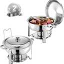 VEVOR Chafing Dish Buffet Set, 5 Qt 2 Pack, Stainless Steel Chafer with 2 Full Size Pans, Round Catering Warmer Server with Lid Water Pan Folding Stand Clip, for Weddings Parties Banquets, Silver
