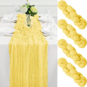 4 Pack Light Yellow Cheesecloth Table Runner 10FT Gauze Cheese Cloth Table Runner 35x120Inch Long Boho Spring Easter Table Runners Rustic Sheer Table Runners for Wedding Baby Bridal Shower Decor