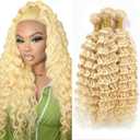 Freiuoke 613 Bundles Human Hair Deep Wave Blonde Bundle Human Hair Unprocessed Virgin Remy Hair 3 Bundles 22 24 26 Inch