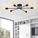 6-Light Sputnik Chandeliers, Black Modern Semi Flush Mount Ceiling Light with E26 Base, Mid Century Industrial Vintage Kitchen Farmhouse Light Fixtures for Dining Room Bedroom Living Room