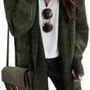 Sidefeel Women's Cardigan Sweaters Hooded Oversized Open Front Chunky Knit Plaid Sweater Coat Fall Fashion Tops M