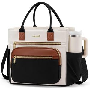 LOVEVOOK Insulated Lunch Bag Women,Wide Opening Adult Lunch Box Women,Large Leakproof Cooler Bag for Work Picnic Beach Family College,Lunch Teacher Tote Bag with Adjustable Shoulder Strap Cup Holder