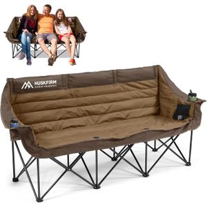 Huskfirm 3 Person Camping Chairs Folding Double Camp Chair for Adults Brown, 78" L X 18" W