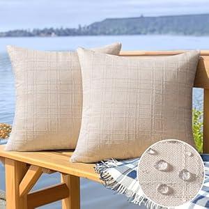 MIULEE Outdoor Waterproof Throw Pillow Covers Decorative Farmhouse Water Resistant Cushion Covers for Tent Patio Garden Couch Sofa Pack of 2, 18x18 Inch White