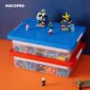 MACOPRO Toys Storage Organizer Box for Lego, Toy Box with Building Plate Lid and Removable Tray, Building Block Storage, Stackable Plastic Organizer Bins (Red+Blue-2Packs)