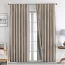 Blackout Curtains for Bedroom - Natural Linen Curtains, Thermal Insulated 100% Blackout Panels Light Blocking Drapes, Rod Pocket & Back Tabs, Darkening Privacy for Living Room 140x280 