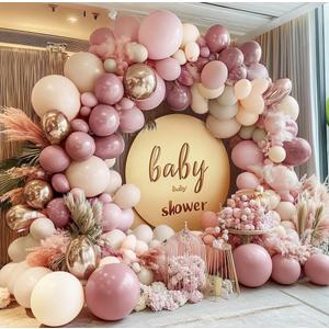 Dusty Pink Rose Balloon Garland Double Stuffed Mauve Light Pink Latex Blush Nude Beige Champagne Gold Balloon Arch Kit for Boho Birthday Baby Bridal Shower Neutral Wedding Party Decor