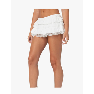 Women Lace Skater Skirts Low Rise Ruffle Frill Tiered Bloomer Mini Skort Cute Layered Flowy A Line Shorts Skirts L