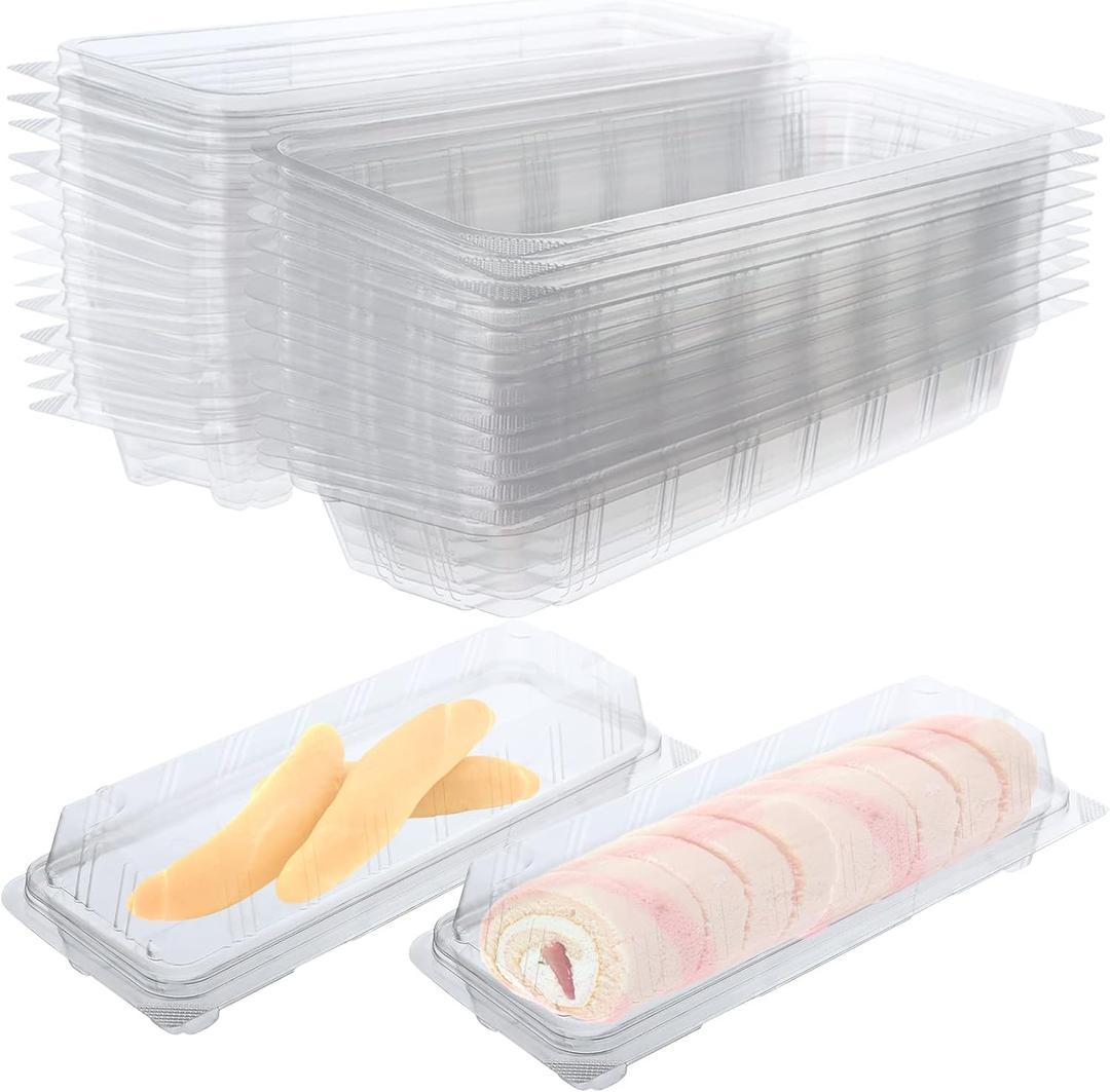 50 Pcs Transparent Cake Swiss Roll Container Food Container for Baking Plastic Containers with Lids 8.66 x 3.35 x 1.97 Clear Cake Containers Disposable to Go Box for Restaurants Delivery Takeout
