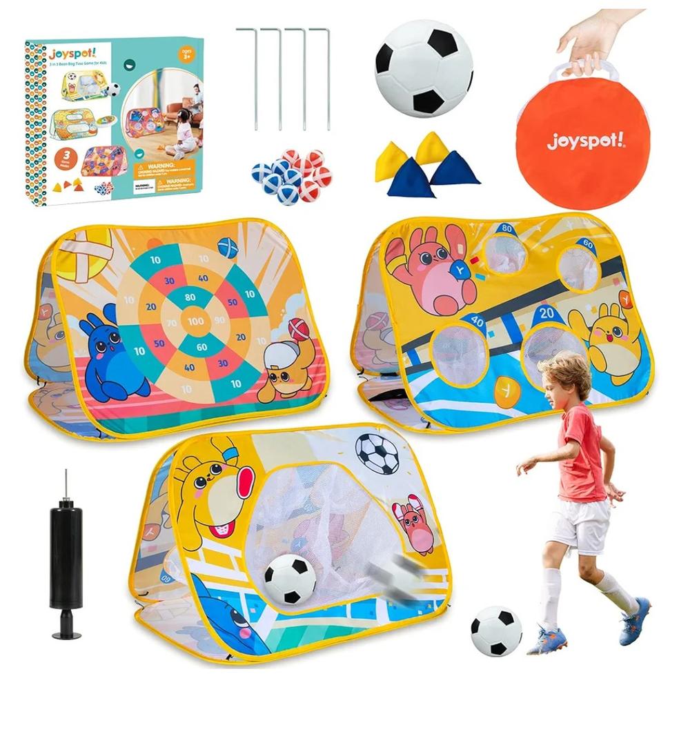 Giant 3in1 Bean Bag Toss Game for Kids, Toddler Toys Soccer Goal Board, Dartboard with Sticky Balls, Outside Carnival Combo Set for Backyard Beach Lawn Party Fun, for Boys Girls