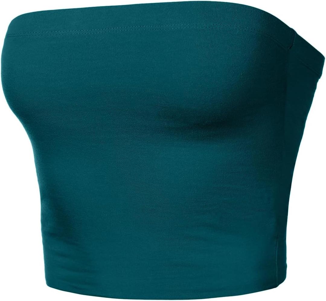 Women Strapless Tube Tops Basic Crop Strachy Bandeau Backless Sleeveless (Small, 863-teal-00)
