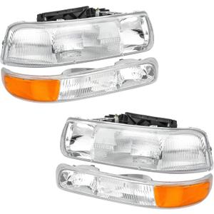 A&P 4PCS Headlight Assembly Chrome Housing Clear Lens For Chevy 00-06 Tahoe Suburban 1500 2500/99-02 Silverado 1500 2500/01-02 Silverado 1500HD 2500HD 3500