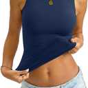 EasyGala Womens Double Lined Boat Neck Tank Tops Sleeveless Summer Shirts | Double Lined, Slim Fitted, Y2K Tops, Summer Going Out Outfits,Trendy Fashion Clothes, Workout, Business Casual, Vacation (Blue, XL)
