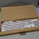 YSCP Typewriter Style Mechanical Gaming Keyboard RGB Backlit Wired with Blue Switch Retro Round Keycap 104 Keys Keyboard (White 104 Keys RGB)