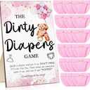 Roowest 51 Pcs Dirty Diaper Baby Shower Games Funny Wooden Sign with 50 Pcs Mini Diapers Cute Felt for Gender Reveal Party Baby Shower(Pink Bear)