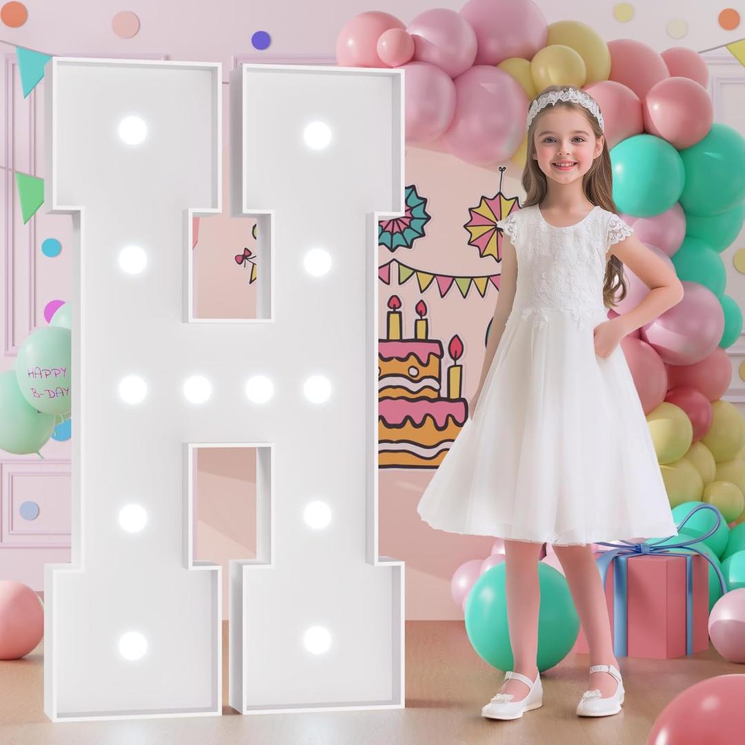 Light Up Letters, Marquee Letters 4 Feet Tall with Cool White Light, Large Letter for Party Baby Shower Wedding Event Graduation Decoration, Marry Me Light Up Letter 4ft Marquee Sign Letter H