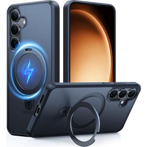 TORRAS Magnetic Stand for Samsung Galaxy S25 Case, [Compatible with MagSafe] [Military Grade Drop Tested] Shockproof Ring Translucent Slim Protective Phone Case for S25 Case Ostand, Black