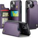 Compatible with iPhone 15 Wallet Case with Card Holder RFID Blocking for Women Men, Double Magnetic Clasp Kickstand Shockproof Phone Case Fit for iPhone 15, Purple