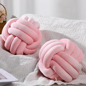 Namalu 2 Pieces Plush Knot Ball Pillows Decorative Round Throw Knotted Pillows Aesthetic Stuffed Pillows for Stress Relieving Bed Sofa Bedroom Decoration (Light Pink,10.6 Inches)