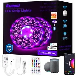 100FT Outdoor Led Strip Lights | Compatible with Alexa and Google Assistant | Smart WiFi Waterproof Led Lights for Bedroom RGB Music Sync Remote &App Controlled Led Rope Lights