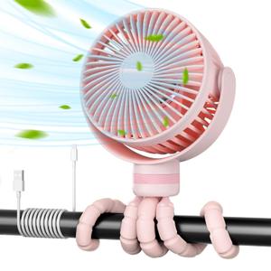 Momcozy Portable Stroller Fan, 8000mAh, 27H Ultra-long Battery Life, Detachable 4 Speed 360Rotate, LED Night Light with 2 Modes, USB Rechargeable Handheld Cooling Fan for Travel, Car Seat, Bedroom (Pink)