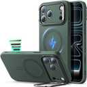 ESR Silicone Case for iPhone 17 Pro Max, Built-in Camera Stash Stand Compatible with MagSafe, Military-Grade Drop Protection Magnetic Phone Case for iPhone 17 Pro Max, Cloud Series, Olive Green