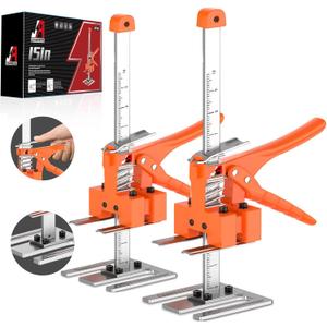 Labor Saving Handle 2 Pack,15 in Construction Jack,Multifunctional Furniture Lifter Jacks for Installing Cabinets and Wall Tile Height Adjuster Handheld Tool, Load 440LBS (Orange)