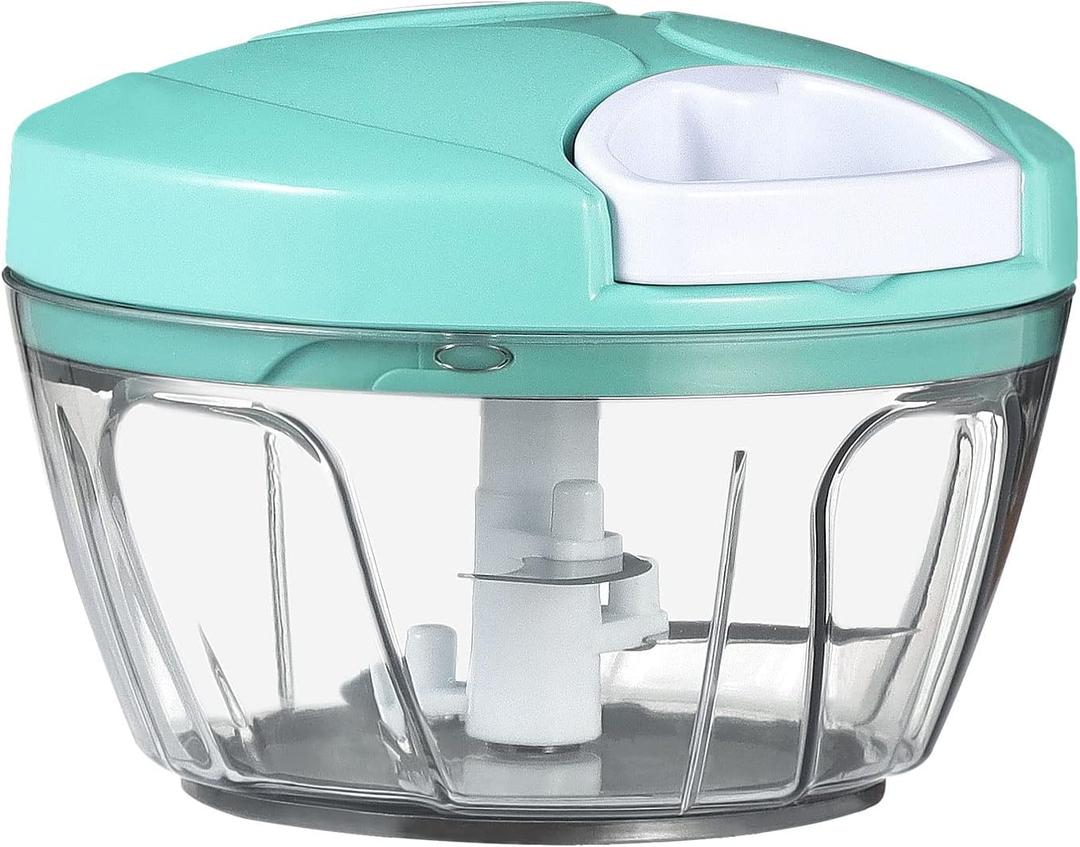 Ourokhome Manual Food Processor Vegetable Chopper, Portable Hand Pull String Garlic Mincer Onion Cutter for Veggies, Ginger, Fruits, Nuts, Herbs, etc., 500ml, Teal