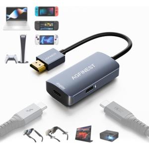 HDMI to USB C Adapter 4K@60Hz - HDMI Source to USB-C Display, Aluminum Housing for PS5, Xbox, Switch, Laptop, Fire TV Stick to AR Glasses XREAL, Rokid, RayNeo, Viture, Portable Monitor, Projector