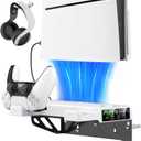 PS5/Slim/Pro Wall Mount Kit with Cooling Fan & Charging Station, PS5 Shelf Floating Mount for All PlayStation 5/Slim/Pro Disc & Digital Console, PS 5 Wall Bracket Behind TV, PS Five Pro Accessories (White)