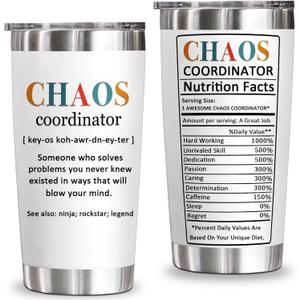YXOTJHS Chaos Coordinator Tumbler, Chaos Coordinator Gifts for Women Boss Lady Coworker Manager Teacher Assistant Mom-Thank You Gift, Birthday Gifts for Women-20 Oz Stainless Steel Tumbler