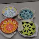 LMRLCS Ceramic Dipping Bowls Set of 4-5.6 Inch Colorful Mandala Small Serving Plates for Appetizers, Snacks & Sushi - Shallow Decorative Bowls for Tapas, Sauce & Dessert, Microwave & Dishwasher Safe
