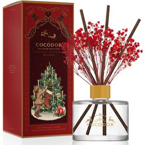 COCODOR Christmas Reed Diffuser Set / 6.7oz / Snow Fig/Holiday Scented Oil with Sticks, Festive Home Fragrance Gift for Xmas & Winter Dcor (Real Flower/6.7Ounce/1Pack)
