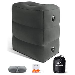 JefDiee Inflatable Travel Foot Rest Pillow, Kids Airplane Bed, Adjustable 3 Layers Height Leg Rest Pillow, Adults Travel Essentials Great for Airplane, Office, Home, Trains, Cars (Dark Grey)