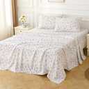 Viviland Floral King Sheet Set - 4 Piece Vintage Botanical Flower and Leaves Patterned Bed Sheets - Soft, Breathable Microfiber Sheets with Deep Pocket, Non-Slip Fitted Sheets & Pillowcases