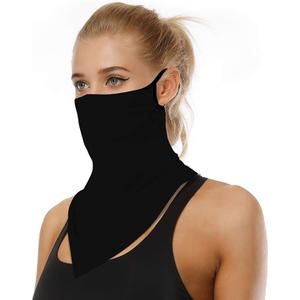 YAYOUREL Solid Black Neck Gaiter Face Mask Covering Bandanas for Men Women Summer UV Face Scarf Mask Cover Ear Loop Hole Triangle Facemask Headwear for Fishing Running Cycling Hiking