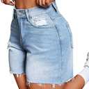 IWD Jean Shorts for Women High Waisted Stretchy Casual Denim Shorts Ripped Frayed Hem Summer Trendy Jorts (Large, A_light Blue)