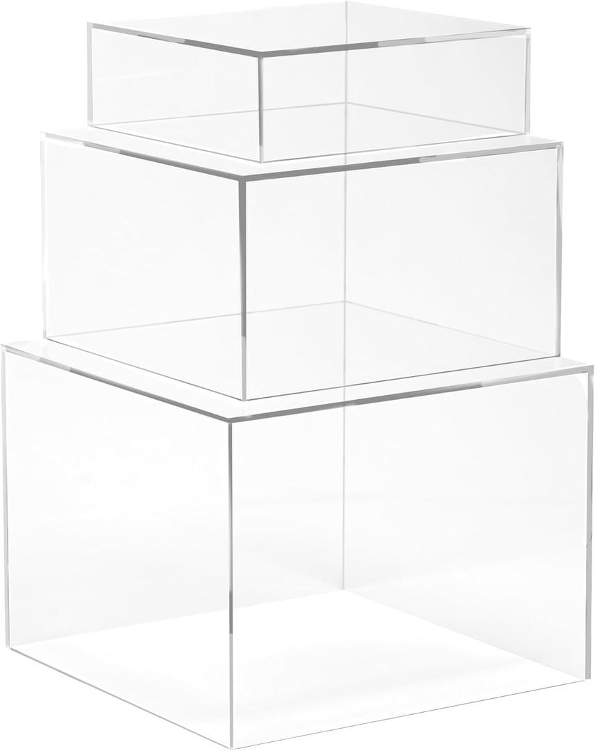 Red Co. Set of 3 Crystal Clear Acrylic Cube Display Nesting Risers with Hollow Bottoms, Transparent (6",7",8" - 1 Pack)