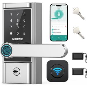 WiFi Keyless Entry Door Lock Handle Set : NUTOMO Silver Smart Front Door Lock,Front Door Handle,App Remote Control, Digital Bluetooth Keypad Deadbolt with Alexa Auto Lock for Home Hotel