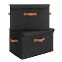 GRANNY SAYS Black Storage Bins with Lids, Decorative Storage Boxes with PU Handles, Linen Closet Organizer, Storage Baskets for Shelves, Fabric Storage Bins for Clothes, Extra Large