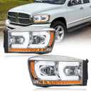 LED DRL Headlight Compatible with 2006-2008 Dodge Ram 1500 2500 3500 Left and Right Side Replacement Headlamp Chrome Housing Amber Reflector