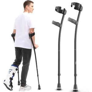 HEALTHBAZAAR Forearm Crutches for Adults, Foldable and Height Adjustable Elbow Crutche with Ergonomic Handgrips, All Terrain Tip & Slip-Resistant Base, Magnetic Grip