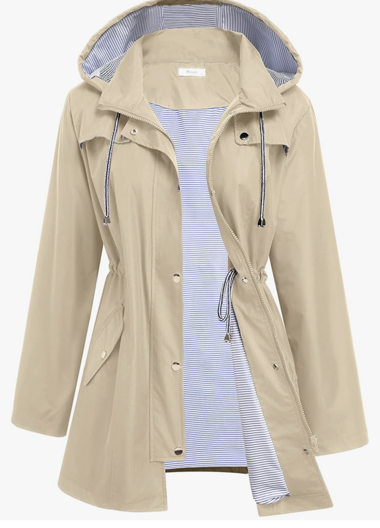 Hount Women Rain Jacket Lightweight Waterproof Raincoat Lined Outdoor Hooded Windbreaker Trench Coat Size XXL