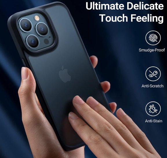 TORRAS Shockproof for iPhone 14 Pro Case, [3X Military-Grade Drop Tested & Slim Silky Feel] Translucent Hard Back with Silicone Protective Anti-Fingerprint Anti-Scratch Phone Case Guardian, Black