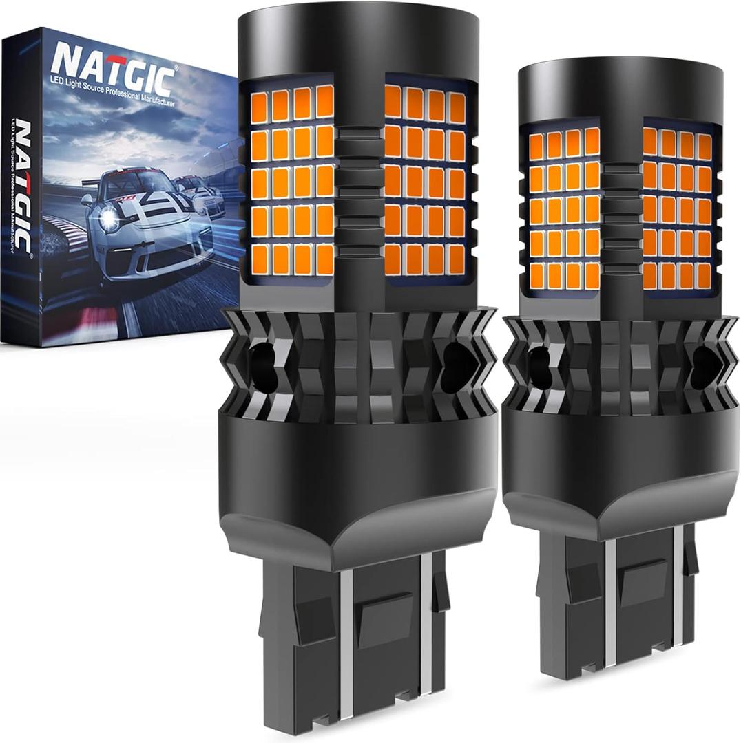 Amber 7443 W21/5W LED Bulbs Yellow Canbus Error Free Turn Signal Lights T20 Led Built-in Resistor No Hyper Flash No Errors For Blinker Light Indicator Light Side Marker Light Bulb(2 PCS)