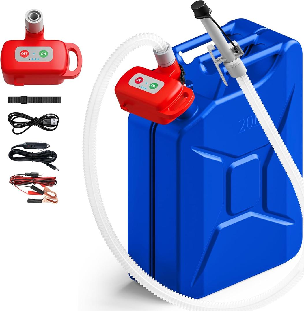 Rechargeable Fuel Transfer Pump with Auto-Stop & Leak Protection, 3.4 GPM Automatic Gas Can Pump with 71" Extra Long Hose, Portable Lithium Battery Gas Transfer Pump for Oil, Diesel, Gasoline (Red)